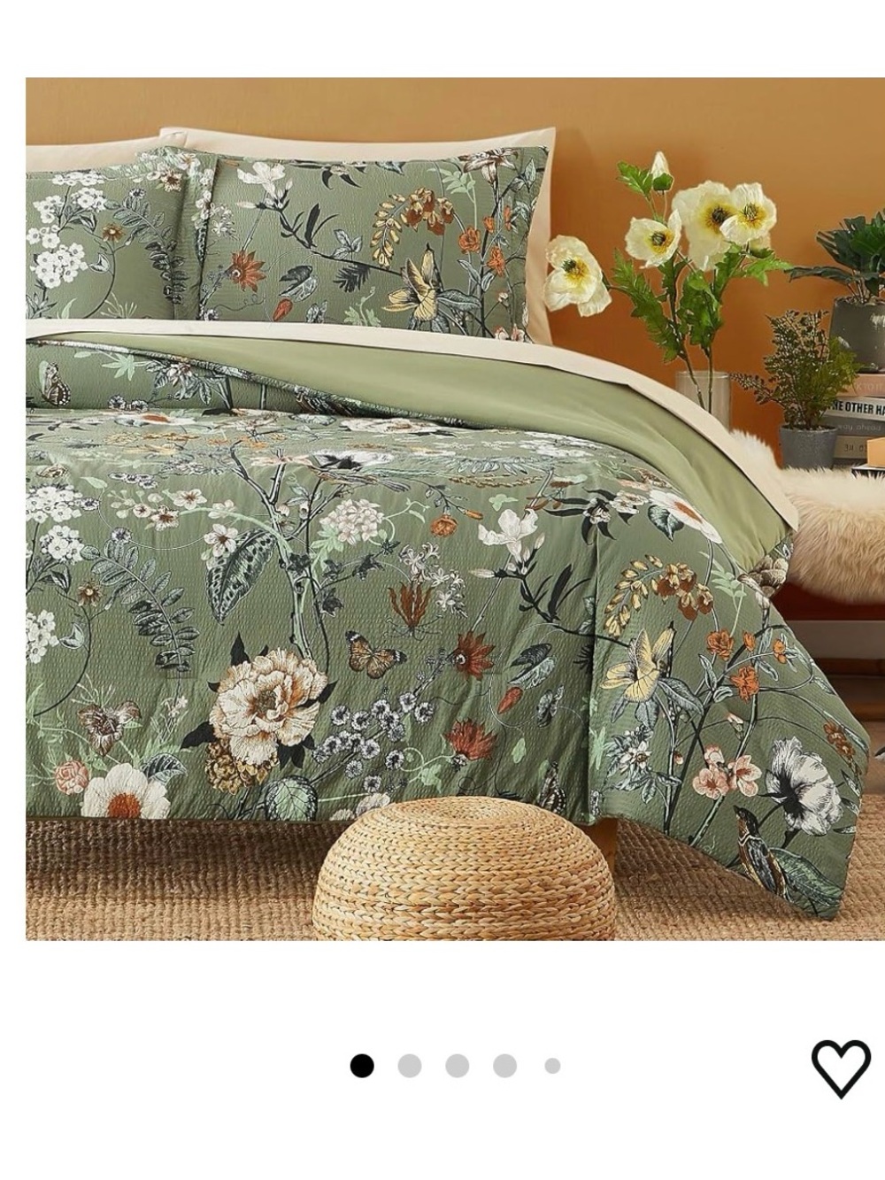 5 pc Green Floral Comforter Set with Sheets - Botanical Twin XL Bedding